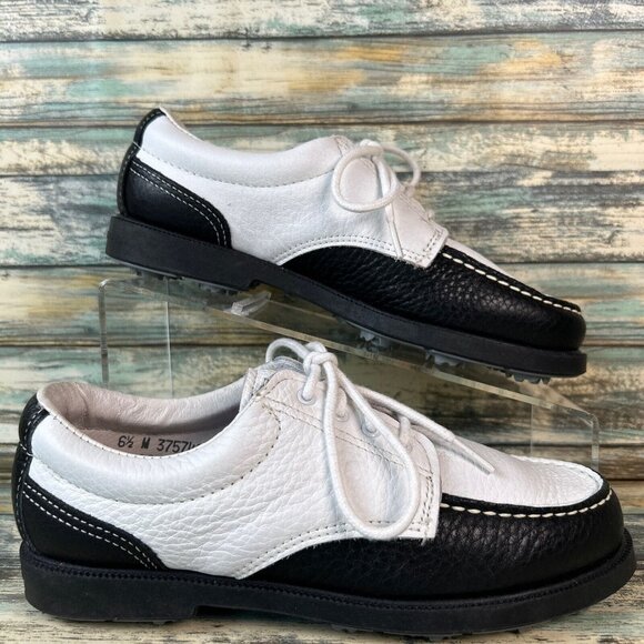 Eastland Shoes - Eastland Golf Shoe Womens Size 6.5 Black White Leather Lace Up Oxfords Spikeless